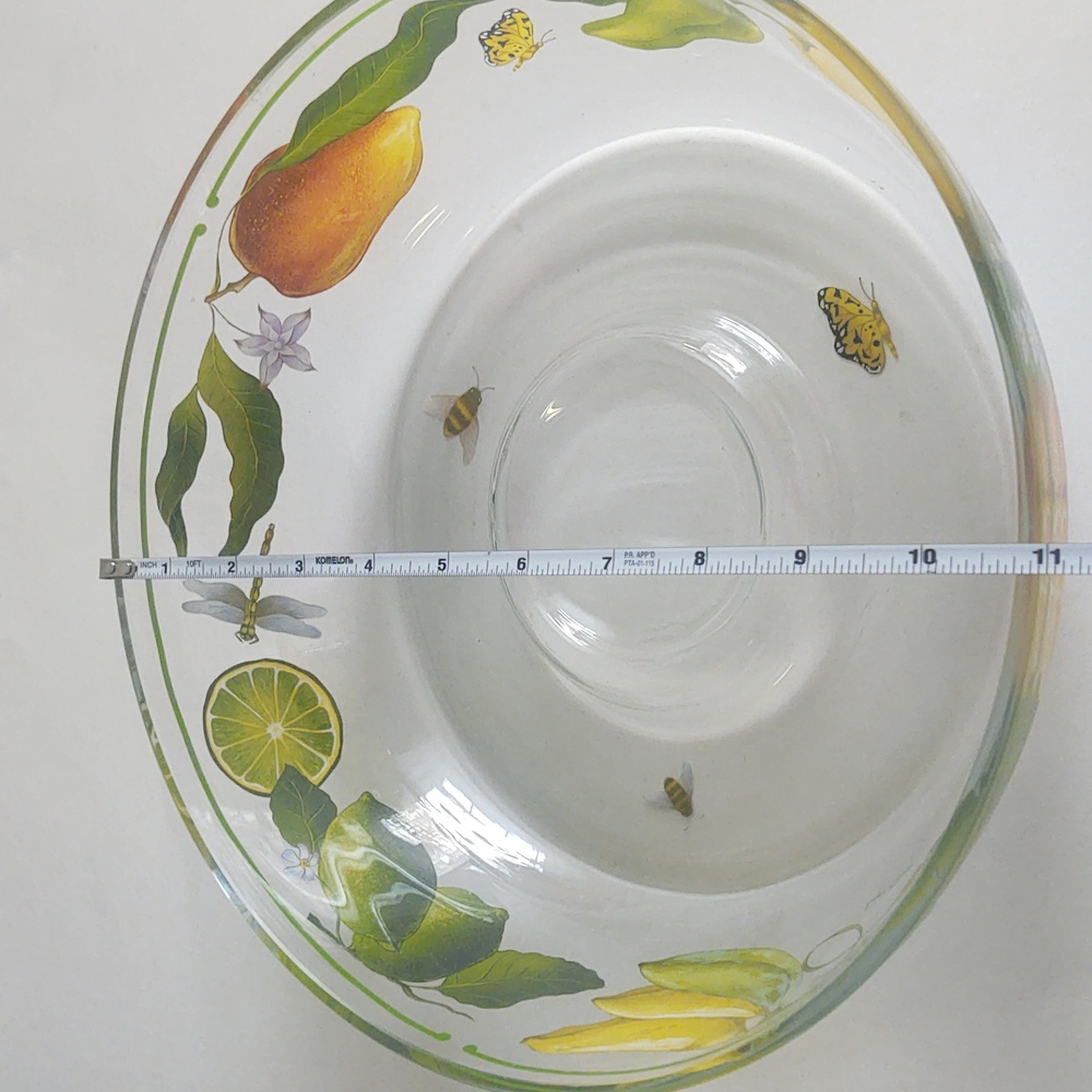 Lynn Chase 11" Hand-Painted Butterfly Fruit Clear Serving Bowl | Vintage - Picture 12 of 14